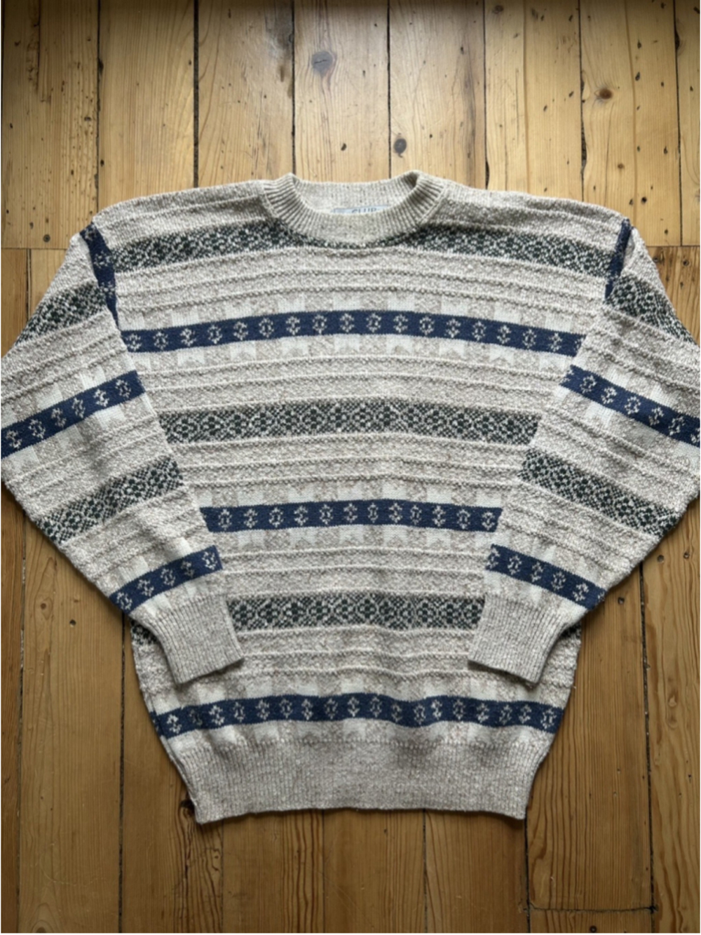 Vintage Knit Sweater Men Medium Multicolor Striped Textured Preppy 100% Cotton